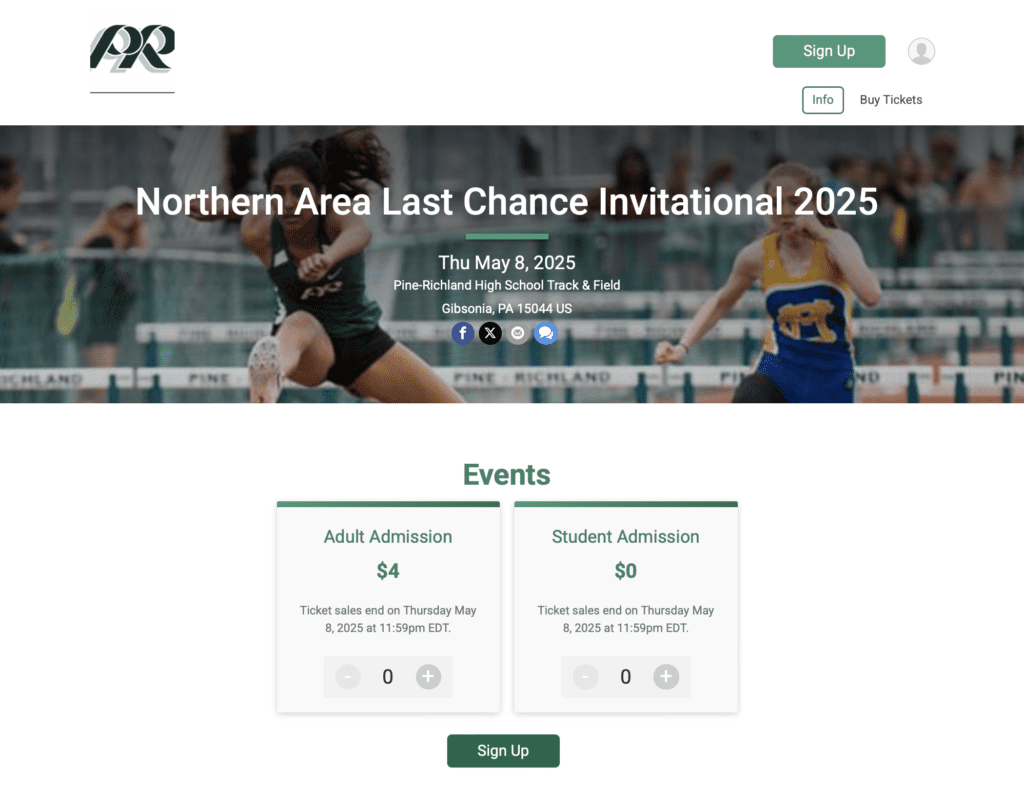 Northern Area Last Chance Invitational Tickets for track meets